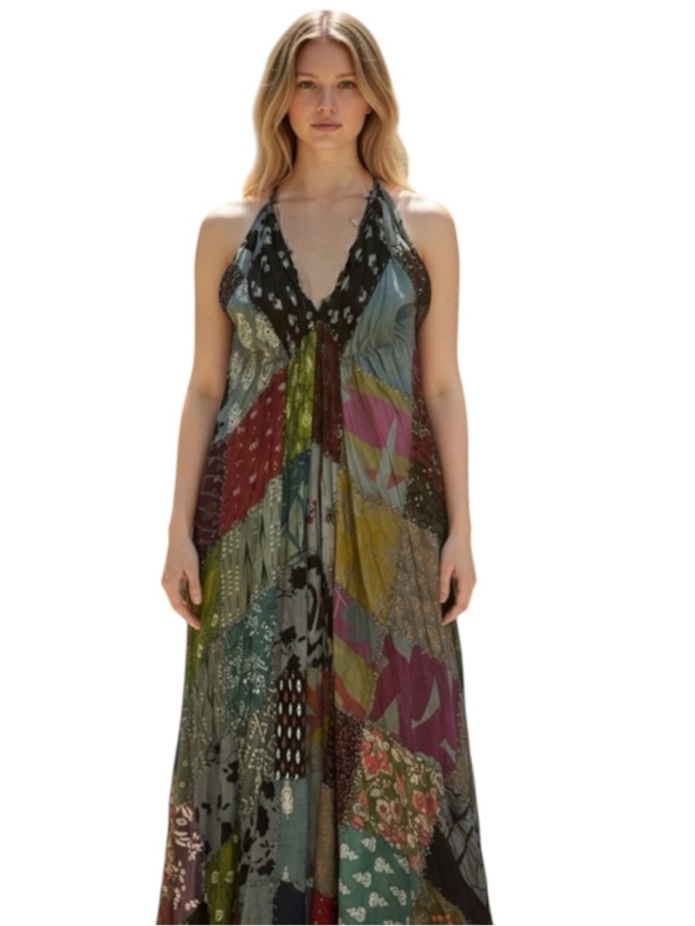 Anantā Multicolor Patchwork Halter Maxi Dress One Size